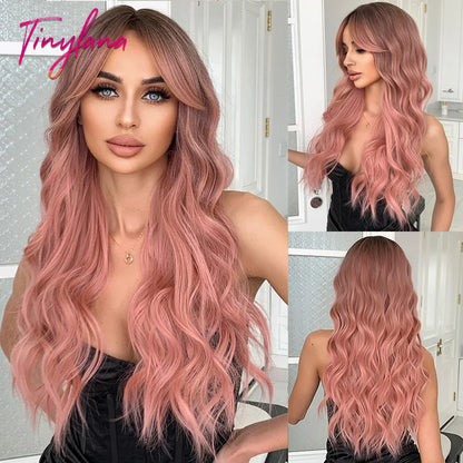 Super Long Curly Wavy Brown Synthetic Wig with Bangs – Heat-Resistant Afro Style for Cosplay, Party, Halloween, White Women