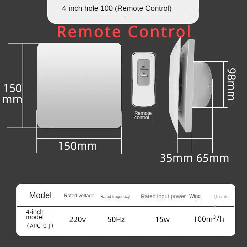 4 Inch High-Speed Exhaust Fan - Wall/Window Ventilator for Toilet, Kitchen & Bathroom with Remote Control