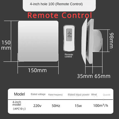 4 Inch High-Speed Exhaust Fan - Wall/Window Ventilator for Toilet, Kitchen & Bathroom with Remote Control