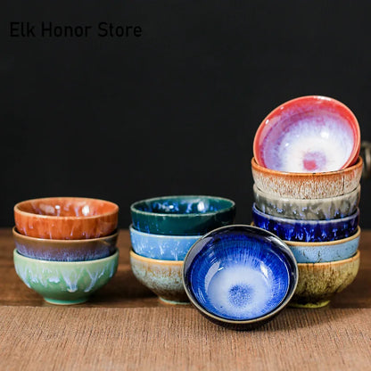 45ml Household Ceramic Teacup – Kiln Change Satin Blue Master Cup for Tea Tasting & Jianzhan Teahouse Teaware