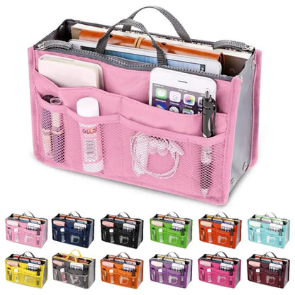 Women’s Nylon Cosmetic Organizer Bag – Foldable Large Capacity Travel Makeup Insert Handbag Tote Organizer Liner Bag