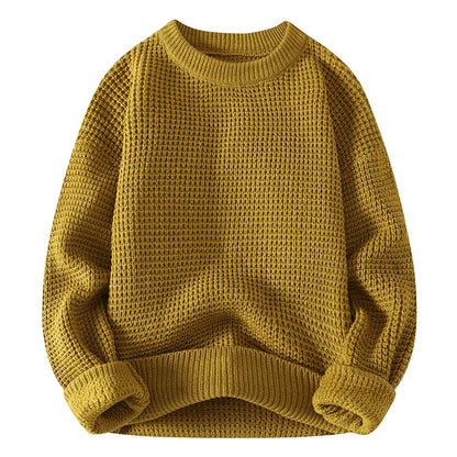 Men’s Knit Pullover Sweater - Round Neck Long Sleeve Casual Autumn Winter Top