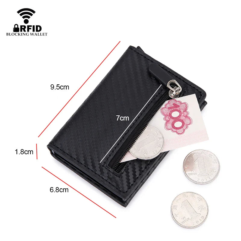 RFID Carbon Fiber Card Holder Wallet: Slim Thin Metal Leather Mini Wallet for Men - Black Purse, New Design