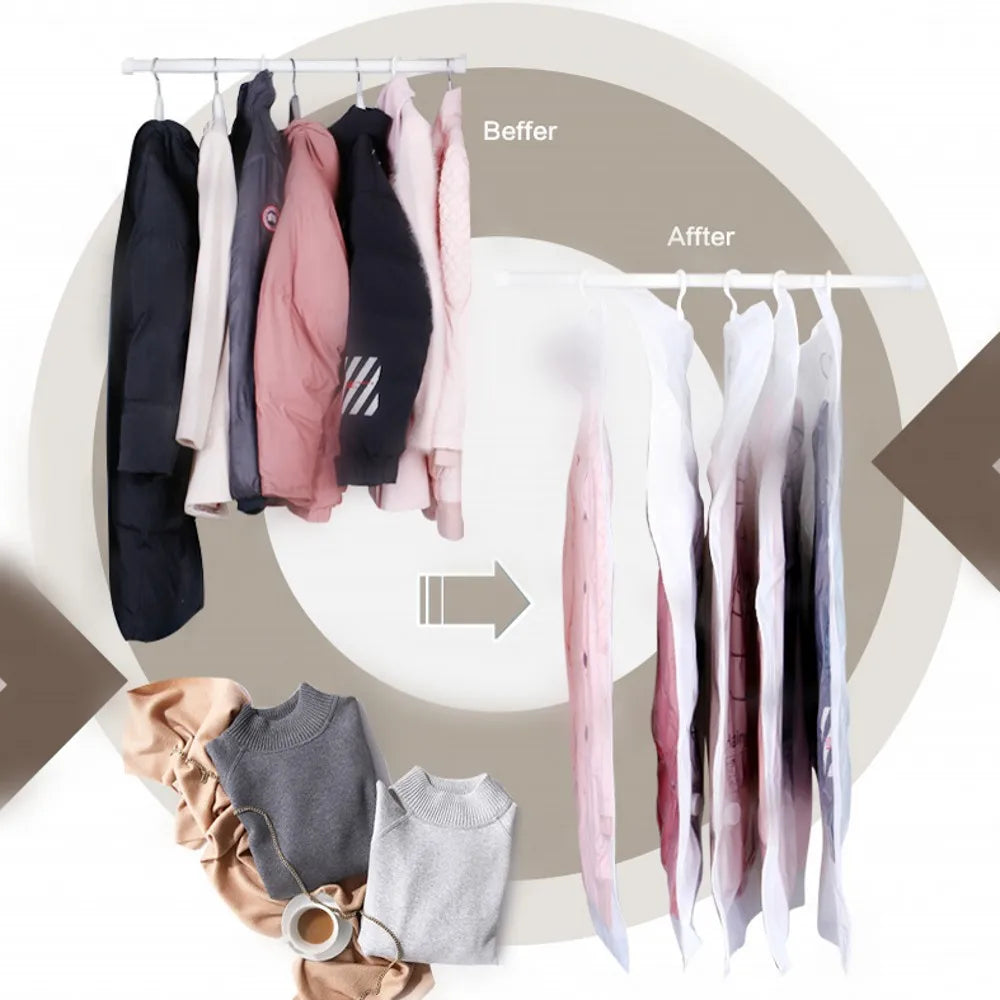 Hanging Vacuum Storage Bags - Space Saver Bags for Clothes, Vacuum-Sealed for Suits, Dresses, Jackets