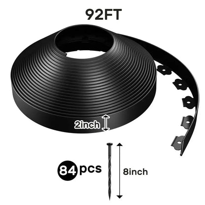92FT Plastic Garden Edging Kit – 2-Inch No-Dig Lawn Border with 84 Stakes for Yard & Flower Beds