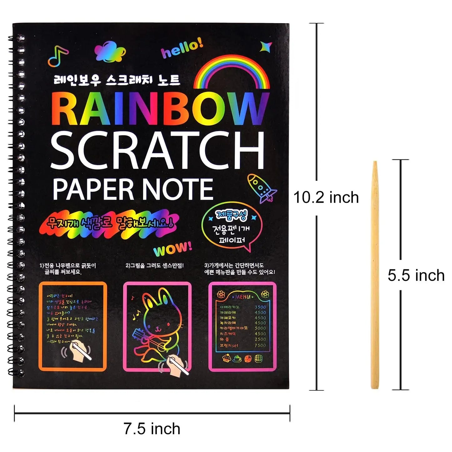 2 Pack Rainbow Scratch Paper Art Book: Children's DIY Rainbow Art Paper Card with Wood Stick - Neon Scratch Book