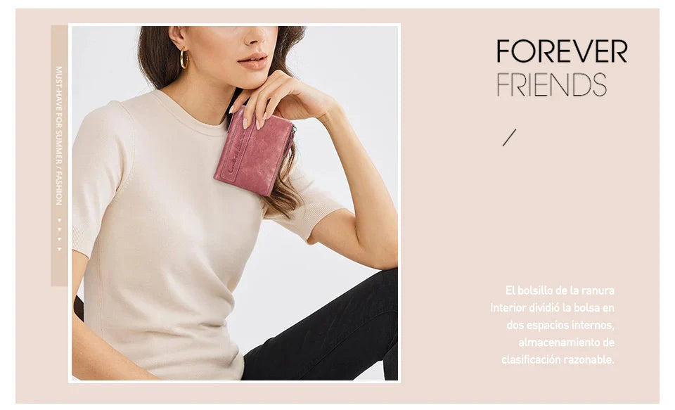 CONTACT'S Genuine Leather Short Wallet for Women — Luxury Designer Card & Coin Holder, Mini Money Clip Wallet with Free Shipping