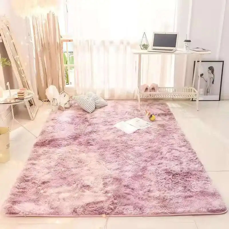 VIKAMA Tie-Dyed Fluffy Rug – Soft Plush Carpet for Living Room, Bedroom, Kids’ Playroom & Bedside