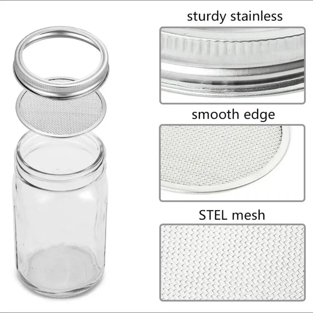 16/32oz Sprouting Jar Kit - Wide Mouth Mason Jars with Screen Lids for Indoor Seed Germination & Sprout Growing