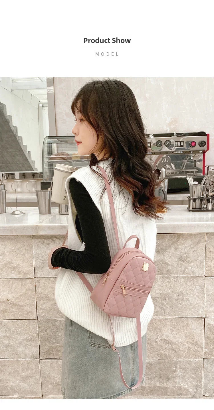 2024 K-Style Quilted Embroidered Small School Backpack for Girls - Western-Inspired Ladies' Bag