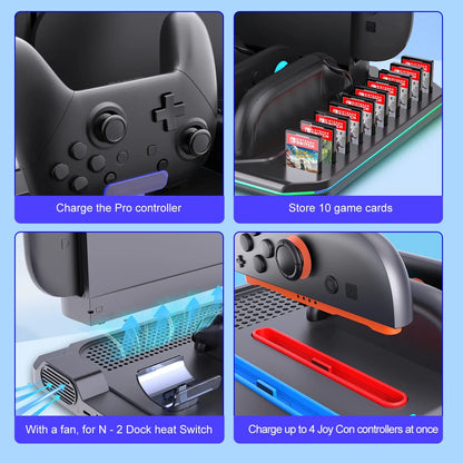 Multi-Functional Switch 2 Cooling & Charging Stand SW2139 – Fan, 10 Game Card Slots & 9 LED Light Effects
