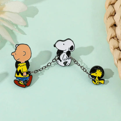 Snoopy Chain Enamel Pin - Cute Cartoon Lapel Badge for Backpacks, Clothing and Fan Gifts