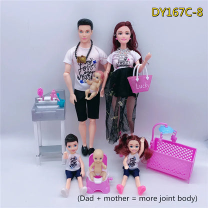 Family of 6 Pregnant Doll Set – Movable Joints Mom, Dad & Babies Interactive Playhouse Toy Gift for Girls