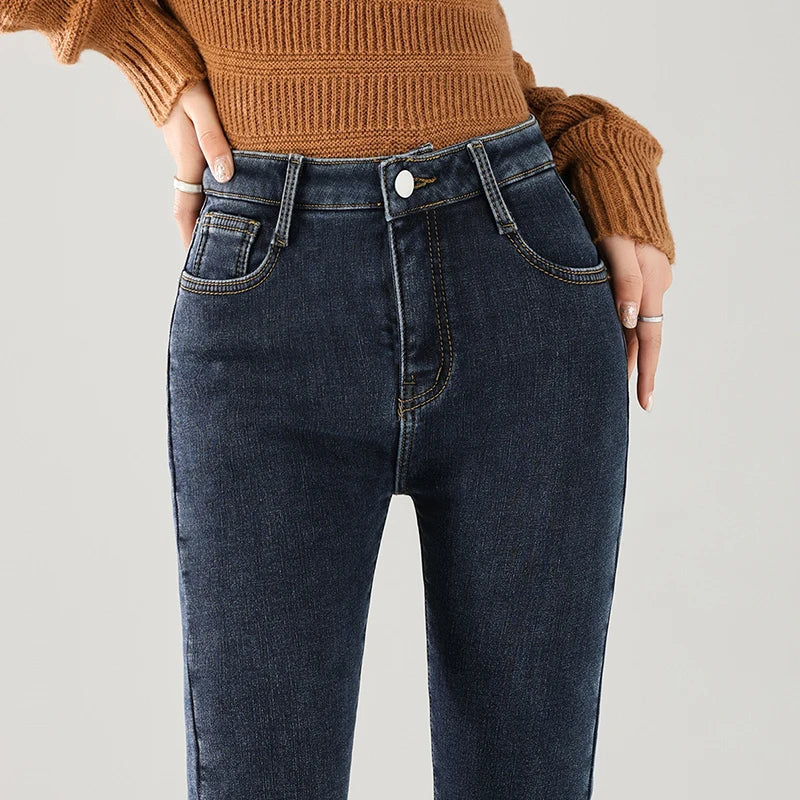 Women’s Thermal Fleece Jeans – Winter Warm Thickened Skinny Velvet Pants