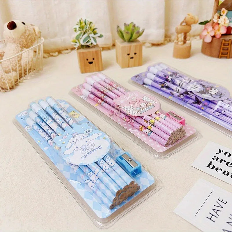 12pcs Sanrio Cinnamoroll & Kuromi Cute Cartoon HB Pencils - Writing & Drawing Stationery Box Set with 12 Pencils & 1 Pencil Roller