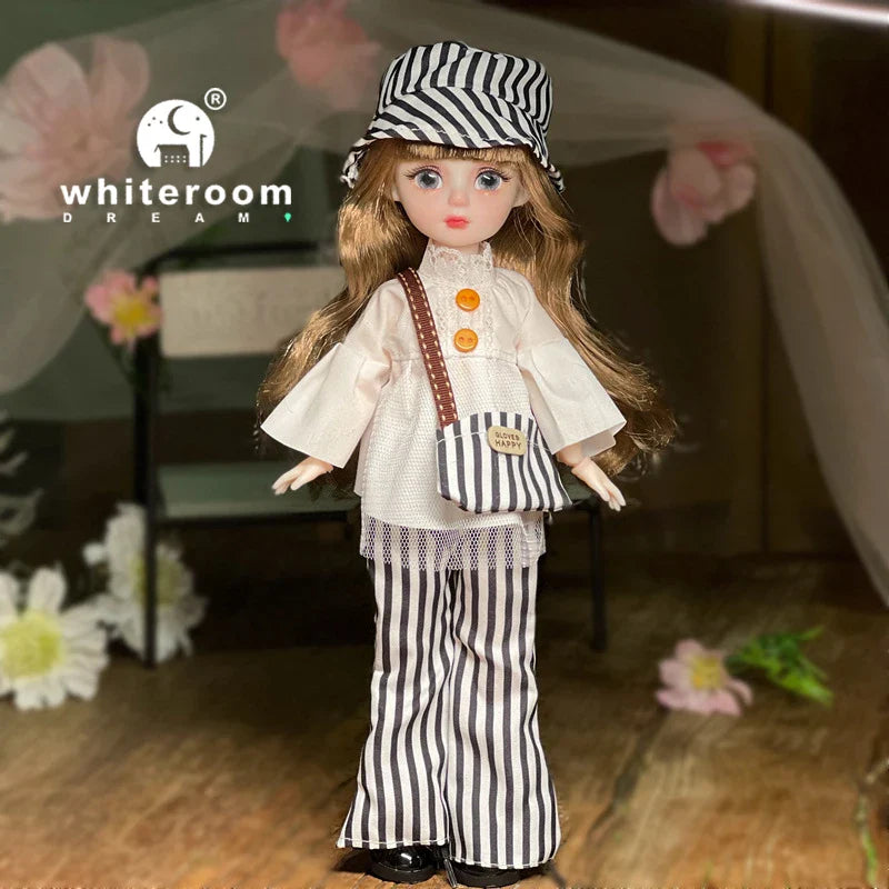 30cm 1/6 BJD Ball Jointed Doll – Starry Gray Eyes with Lolita Fashion Dress, DIY Toy Gift for Girls