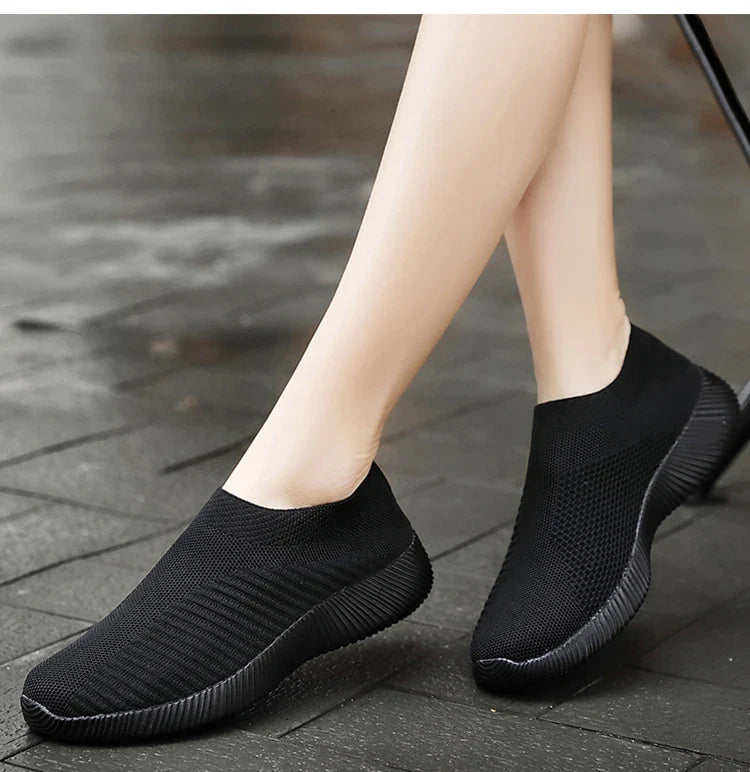 Women’s Slip-On Sock Sneakers – Breathable Flat Casual Vulcanized Sports Shoes Zapatillas