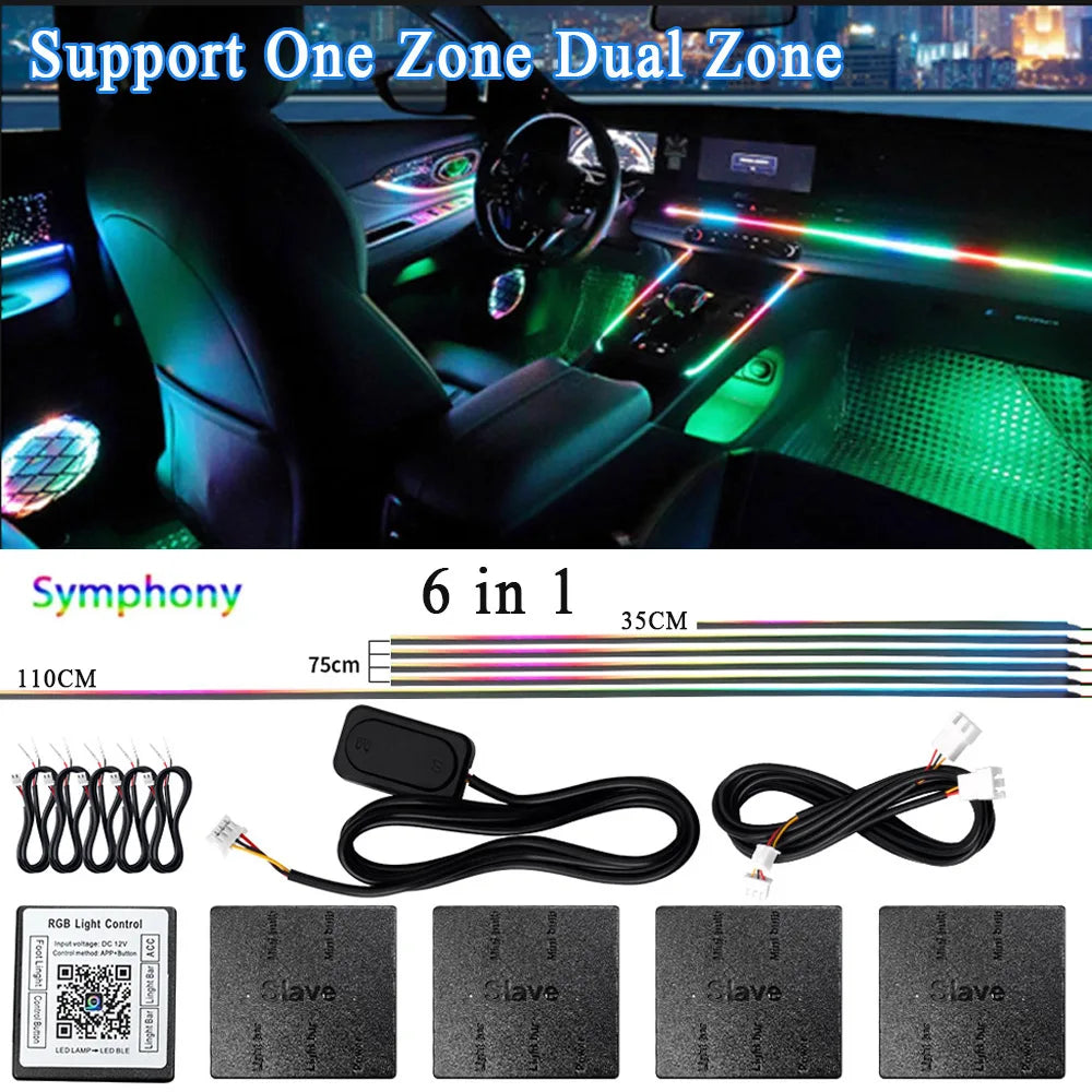14/18 in 1 RGB LED Car Ambient Light - Acrylic APP Controlled Interior Atmosphere Lamp Kit with 64/213 Colors for One & Dual Zone Lighting