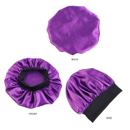 Women's Satin Wide-Brimmed Bonnet – Unisex Night Sleeping & Bathing Head Wrap with Elastic Band for Hair Care