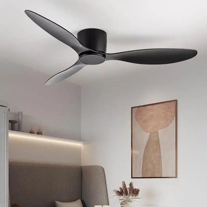 42-52 Inch Ceiling Fans with DC Motor — Remote Control Low Floor Cooling Fans, No Light, White Wood & Black Options