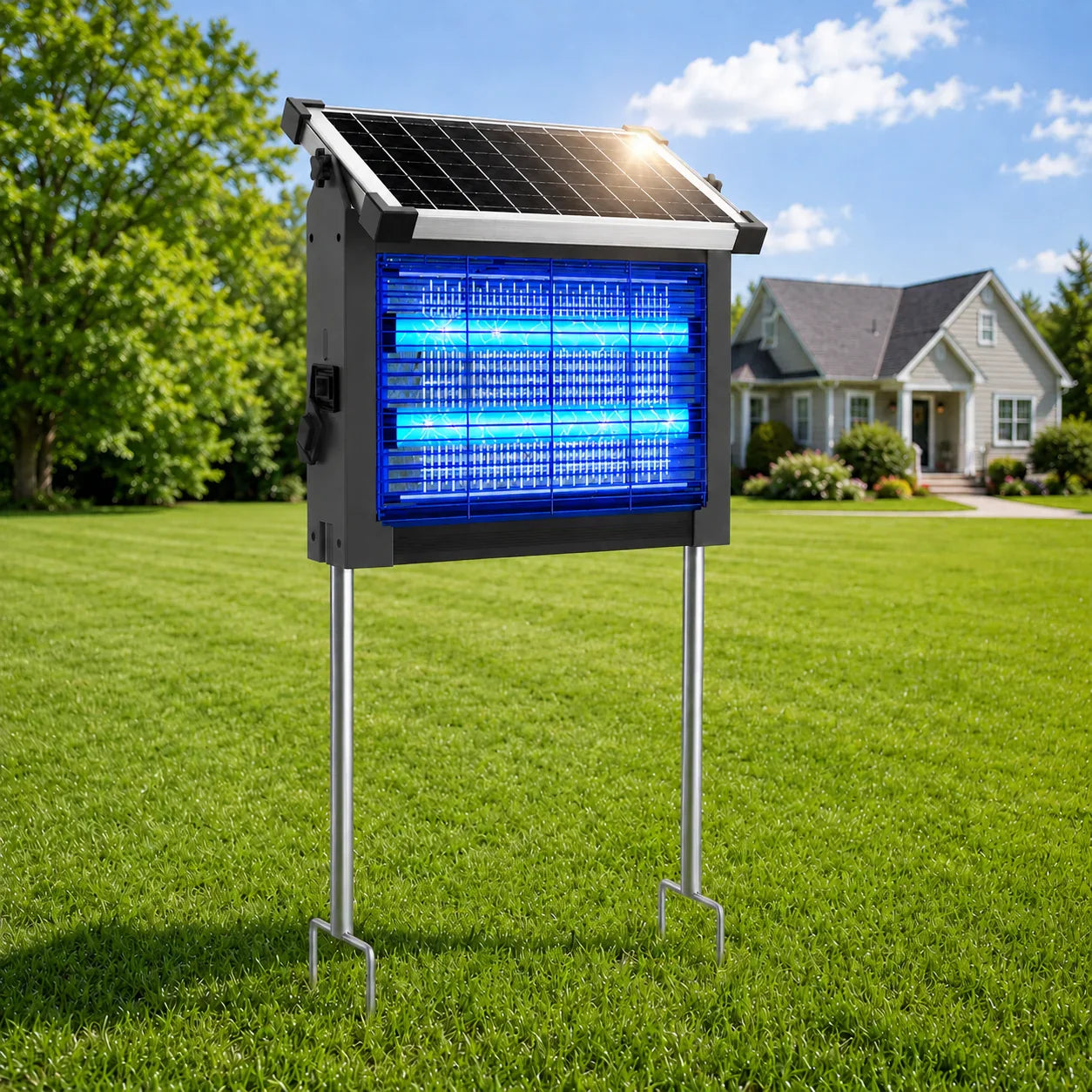 Solar Bug Zapper Outdoor 4500V Mosquito Killer Lamp – Waterproof Electric Fly Trap with Solar Panel Sensor for Garden, Patio & Camping Pest Control Device
