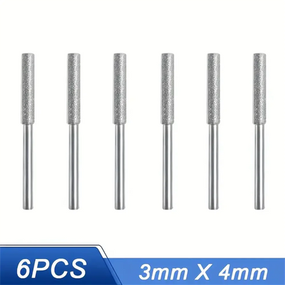 6Pcs Diamond Coated Cylindrical Burr Set (4/4.8/5.5mm) Chainsaw Sharpener Stone Files for Chain Sharpening, Carving & Grinding Tools Kit