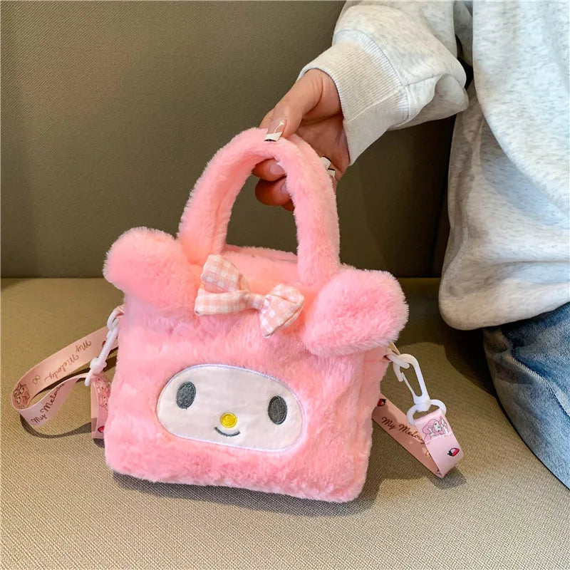 Sanrio Kawaii Plush Handbag – Kuromi, Cinnamoroll, My Melody Cartoon Anime Cosmetic & Travel Storage Bag for Women & Girls – Perfect Gift
