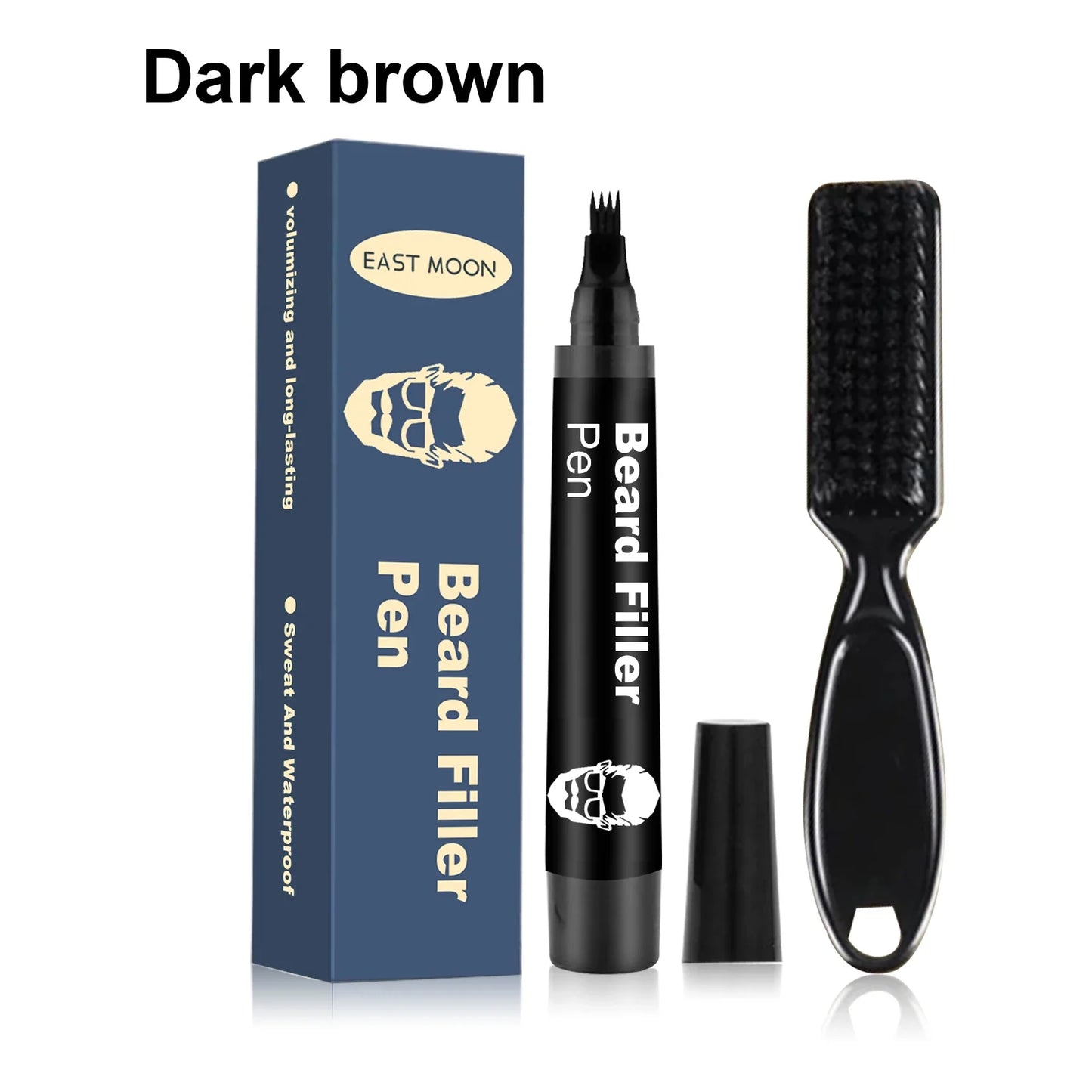 Beard Filler Pen with Brush Kit – Waterproof Long-Lasting Beard & Mustache Coloring Tool for Shaping Hair & Eyebrows