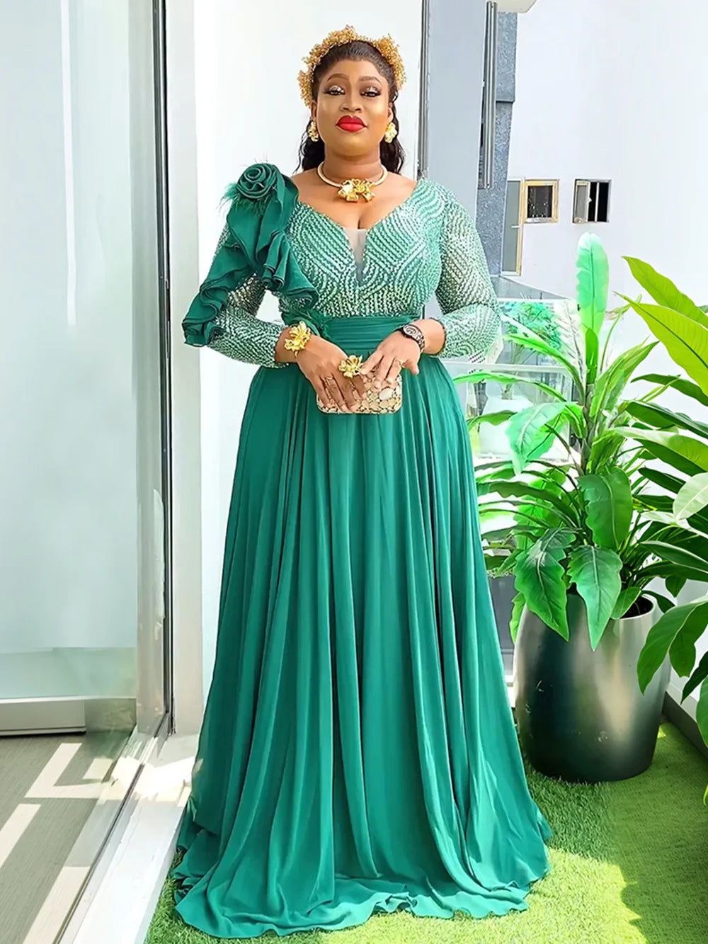 Plus Size African Party Dress - Elegant Dashiki Ankara Wedding Evening Gown