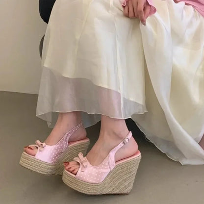 Women’s Peep Toe Wedge Sandals - 12cm French-Style Summer Platform Shoes
