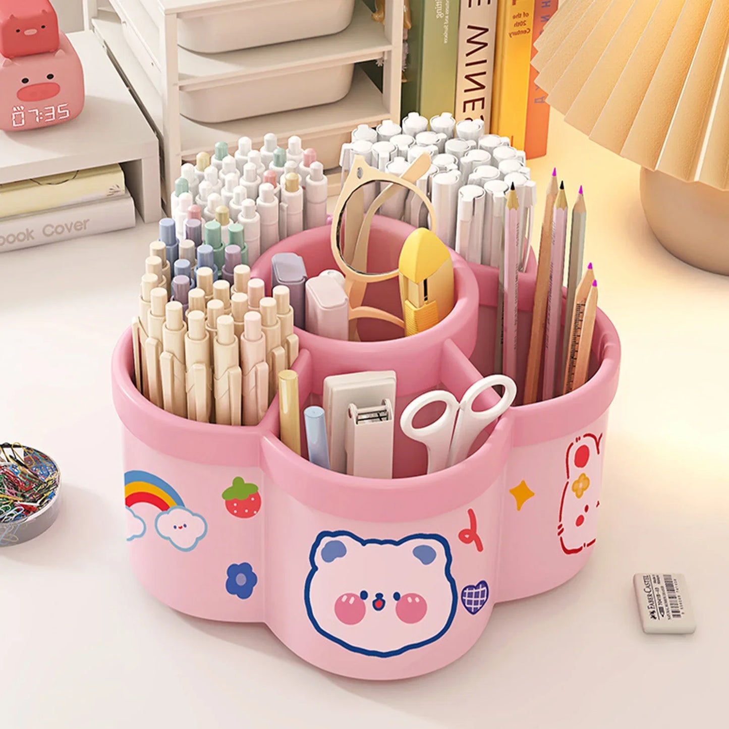 Rotating Pen Holder Desk Organizer - Large Capacity Storage Box for Pens, Cosmetic Brushes & Dorm Accessories