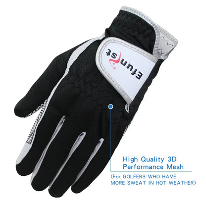 Efunist Men’s Golf Glove – Left Hand, Breathable 3D Mesh, Non-Slip Microfiber Grip, Black (1 Pc Pack)