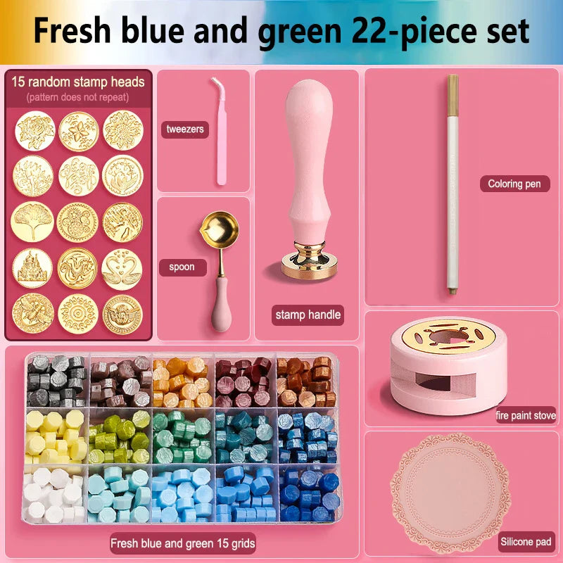 Wax Seal Stamp Kit with Storage Box & Furnace - Craft Supplies for Christmas & Wedding Invitation Decoration