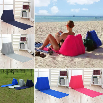 Foldable Inflatable Travel Mattress : Soft Beach Mat, Air Bed Chair, Camping Lounger with Back Pillow Cushion - Leisure Beaching Seat
