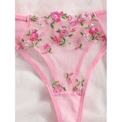 Sexy Lace Floral Lingerie Set for Women — Transparent Bra & Underwear Party Set, Sizes S-XL
