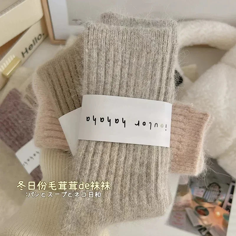 Winter Cashmere Wool Socks for Women – Warm Thicken Thermal Long Socks, Japanese Harajuku Style