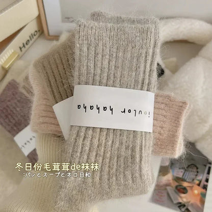 Winter Cashmere Wool Socks for Women – Warm Thicken Thermal Long Socks, Japanese Harajuku Style