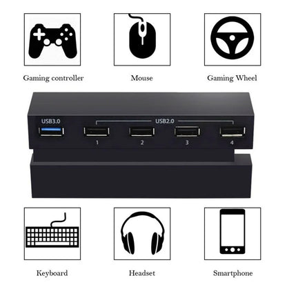 5-Port USB Hub for PS4 Gaming Console – High-Speed USB 3.0 Expansion Adapter (Not for PS4 Slim/Pro)