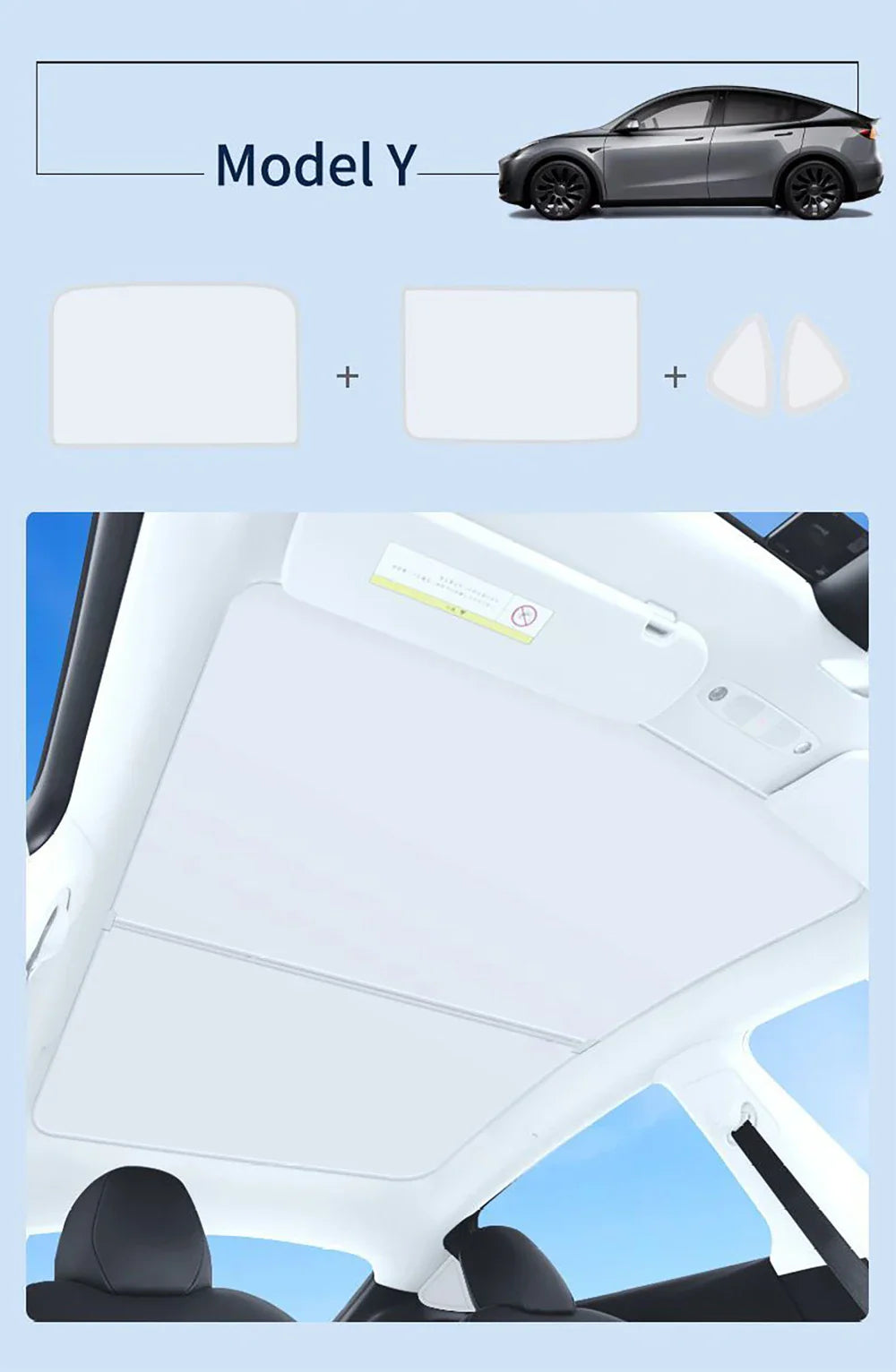 Split Sunshade for Tesla Model 3 (2017-2023) & Model Y – Front & Rear Sunroof Windshield Skylight Glass Roof Cooling Shade