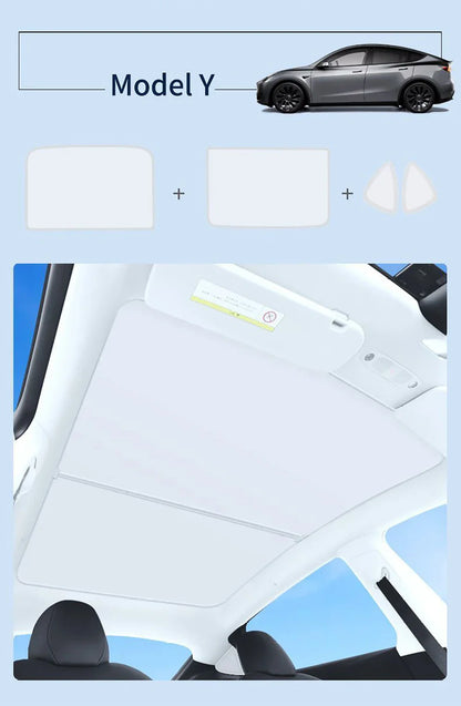 Split Sunshade for Tesla Model 3 (2017-2023) & Model Y – Front & Rear Sunroof Windshield Skylight Glass Roof Cooling Shade