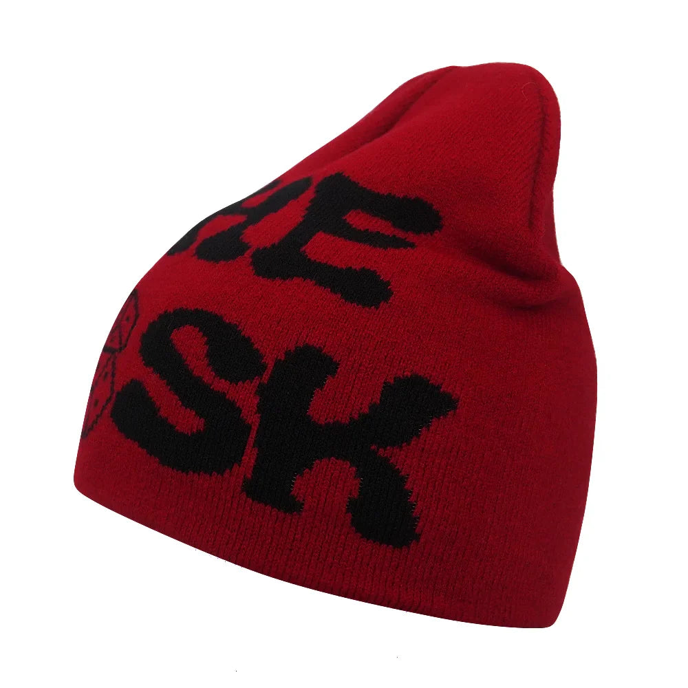 Y2K Letter Knitted Beanie Cap – Unisex Winter Autumn Warm Ski Skullcap, Hip Hop Streetwear Ear Cover Hat for Men & Women