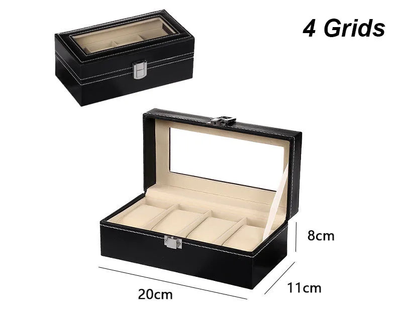 DELESYS PU Leather Watch Box — 2/3/4/5/6/8/10/12 Slot Traditional Style Storage Case with Lock, Gift Watch Organizer