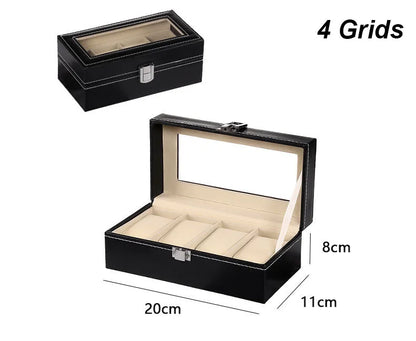 DELESYS PU Leather Watch Box — 2/3/4/5/6/8/10/12 Slot Traditional Style Storage Case with Lock, Gift Watch Organizer