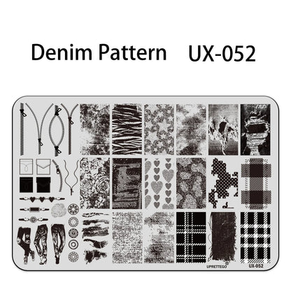 UX Serial 2 Stainless Steel Stamping Plate Template – Vintage Abstract Fabric Texture Pattern for Nail Art, Floral Lace, Xmas & Halloween Designs (UX52)