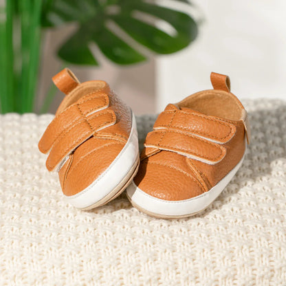 Classic Baby Casual Sneakers – Vintage PU Leather, Soft Rubber Sole, Slip-Resistant Infant Shoes in 4 Colors
