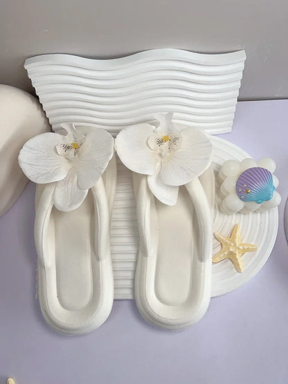 Women’s Phalaenopsis Flower Flip Flops - Cute Multicolor Summer Slippers