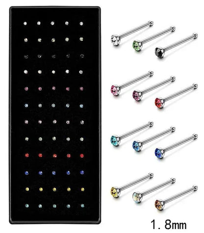 Women’s Crystal Stainless Steel Nose Stud – Hypoallergenic 1.8mm Straight, L, or Screw Nose Ring Jewelry