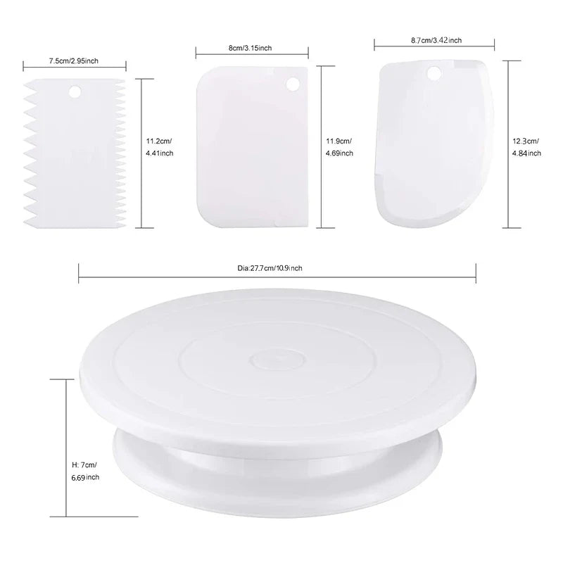 7 Piece Cake Decorating Tools Kit – Includes Plastic Rotating Cake Turntable, Icing Smoother, Spatula, and Cake Leveler