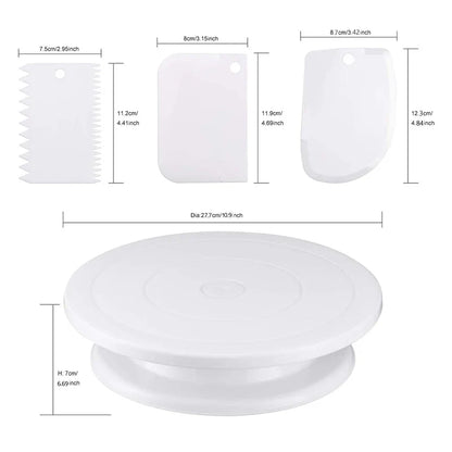 7 Piece Cake Decorating Tools Kit – Includes Plastic Rotating Cake Turntable, Icing Smoother, Spatula, and Cake Leveler