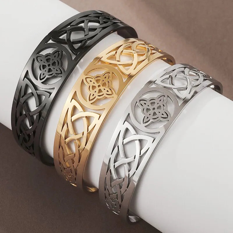Witch Knot Cuff Bracelet - Stainless Steel Pagan Magic Knot Good Luck Amulet Celtic Knot Jewelry
